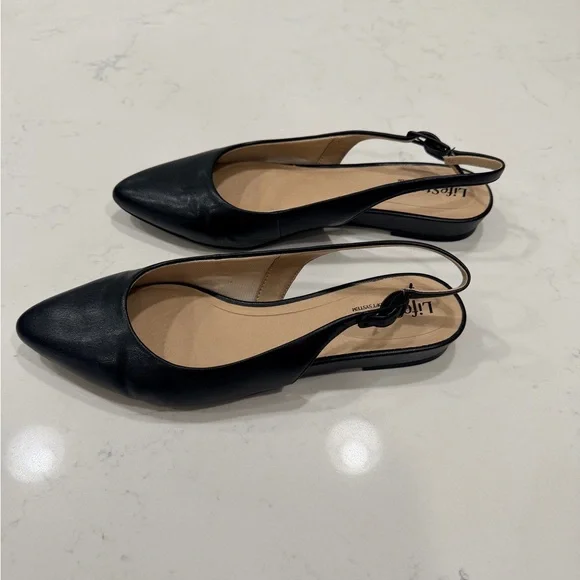 Life Stride Black Pointed Toe Slingback Flats - Picture 4 of 6
